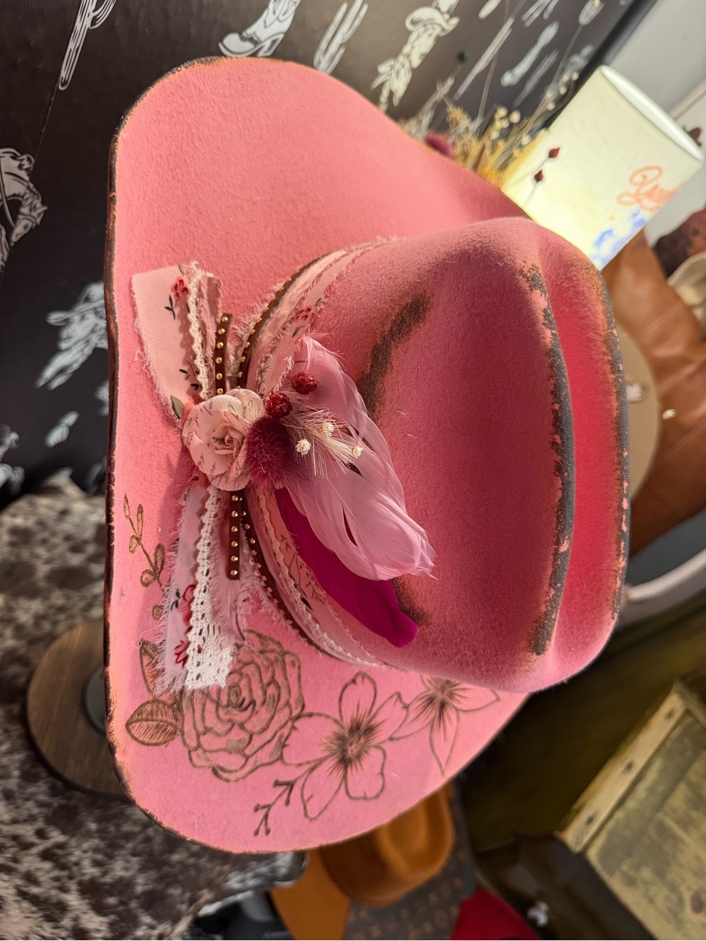 Hand burned wool hat